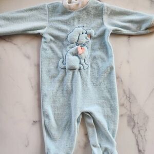 Little Me 3-6 month baby boy light blue pajama puppy dog pj vintage plush terry